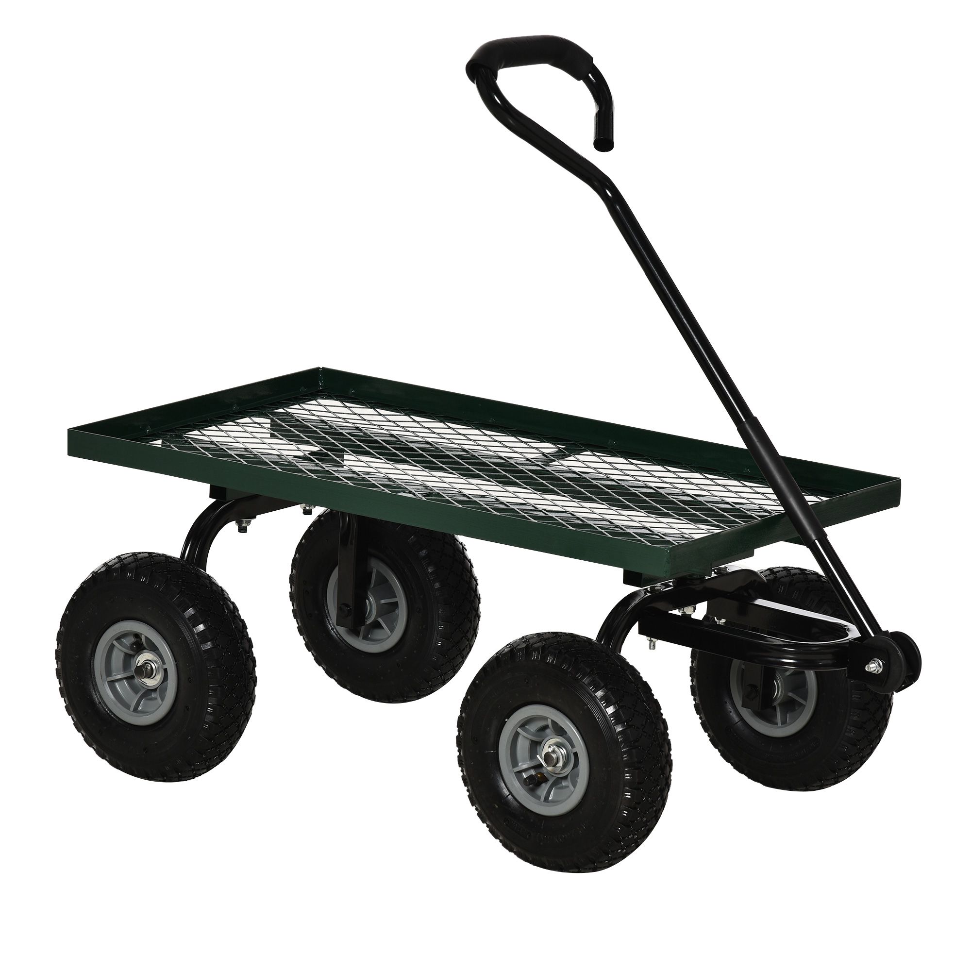 Trädgårdstransportvagn, 4-hjulig säckvagn, 94x48,5x100 cm, metall, grön, 150 kg lastkapacitet