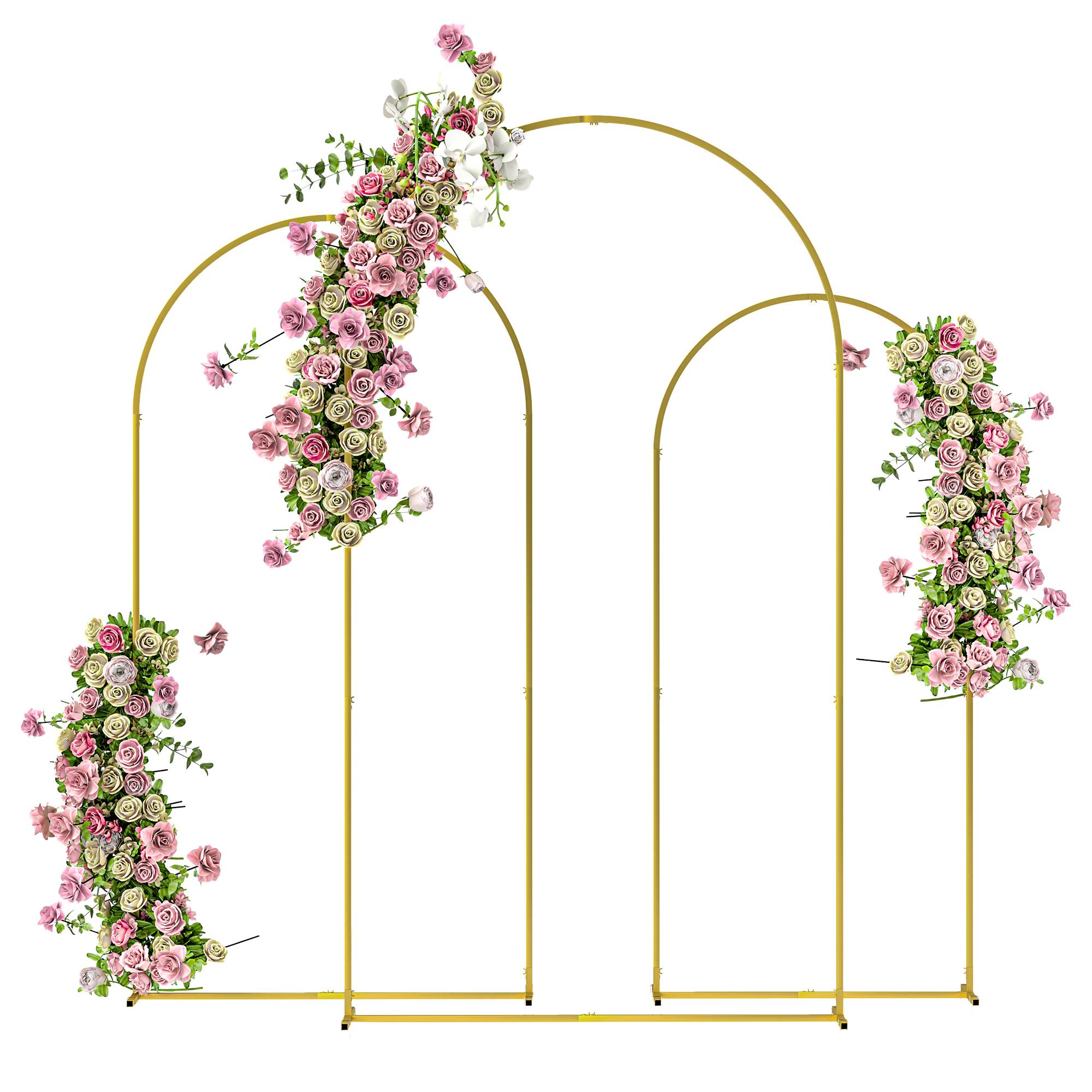 Set med 3 rosenträdgårdsbågar i metall, 220/200/180 cm, pulverlackerade, för uteplats, guld