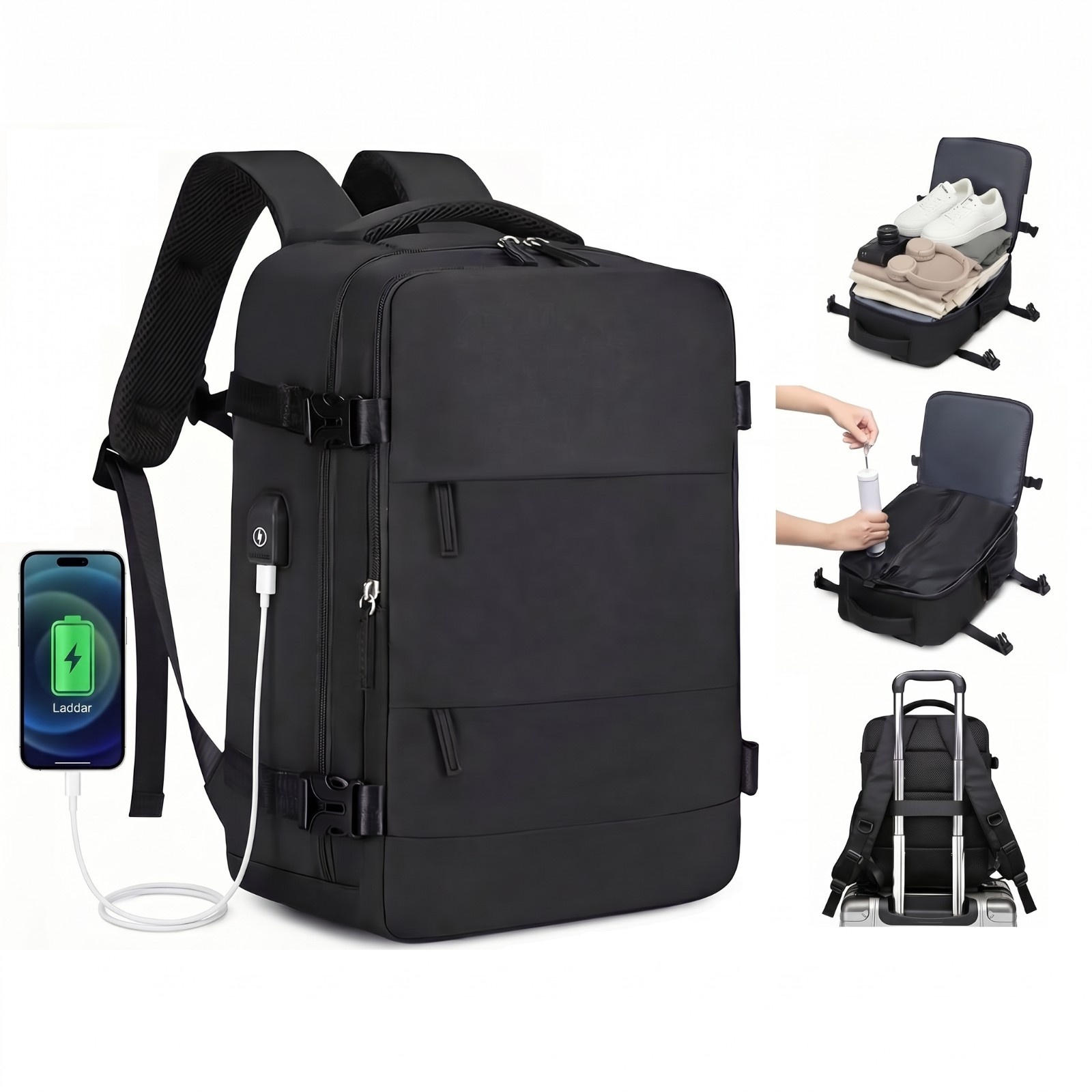 Kabinväska Ryggsäck för Ryanair, Norwegian & Wizzair- Handbagage – 30L Vakuum Kompression USB - cabin bag - pump ingår
