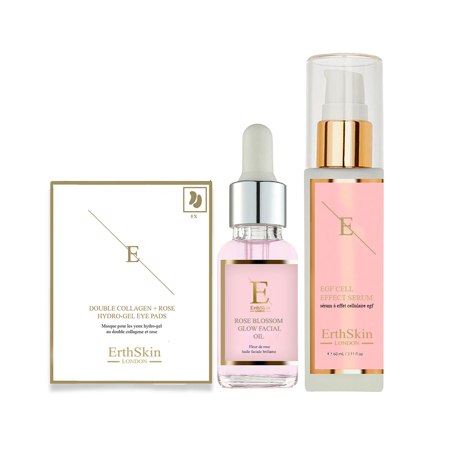 ErthSkin London - Serum, ansiktsolja och ögonpads med fukt och glow