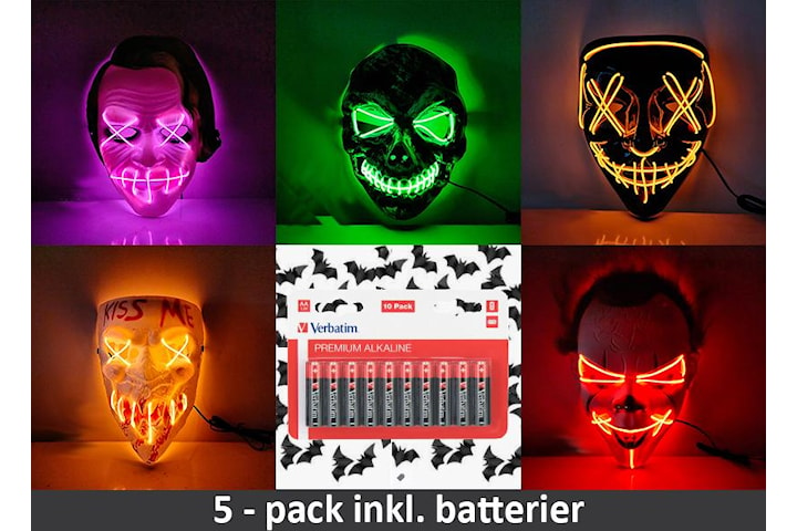 Halloween LED Mask 5 pack inkl batterier 