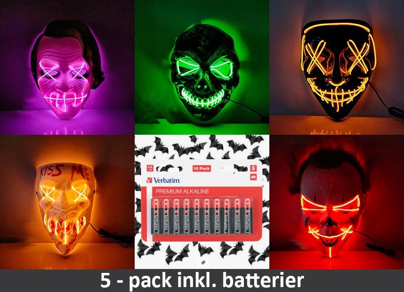 Halloween LED Mask 5 pack inkl batterier  (1 av 9)