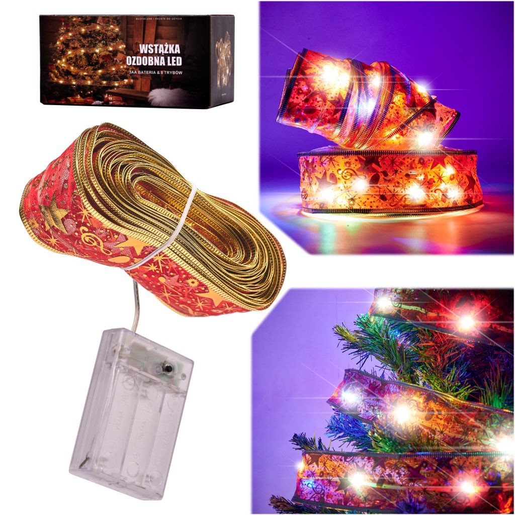 LED-ljusband 10 m 100 LED multicolor röd slinga IP44 batteridriven
