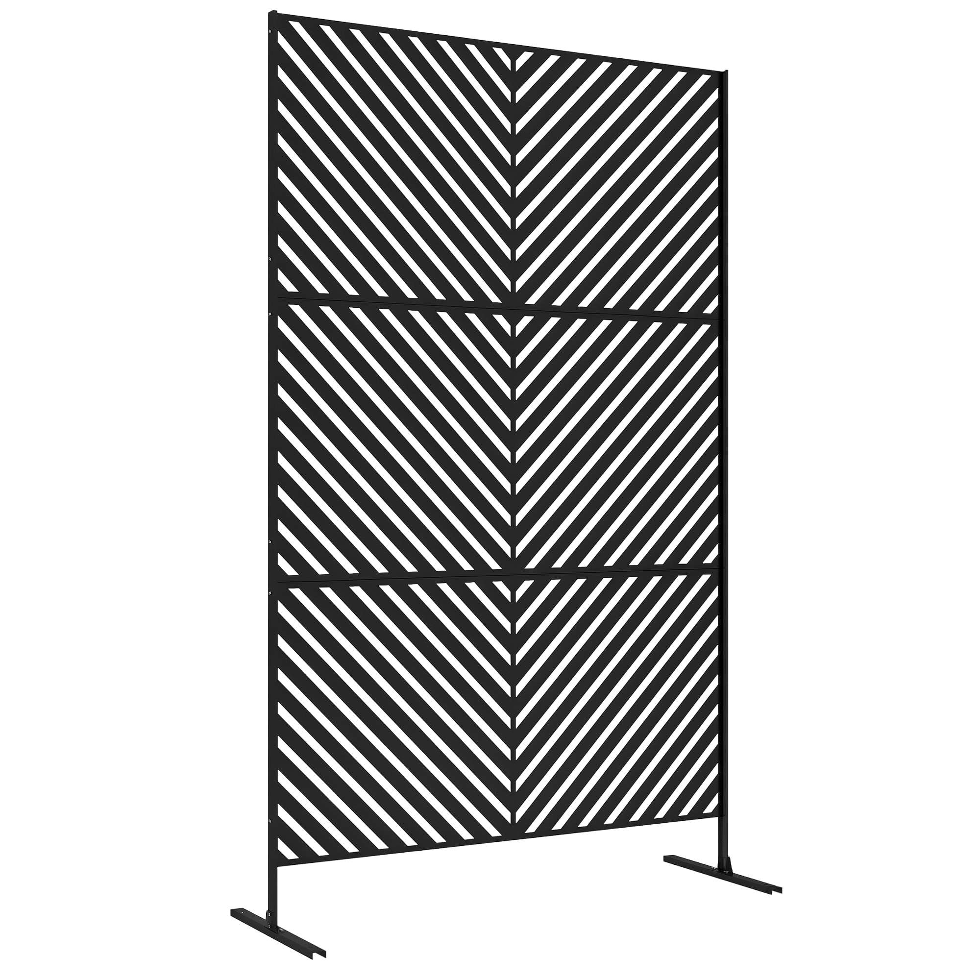 Dekorativ utomhusskärm med geometriskt öppet mönster i metall - 122 x 45 x 198 cm, svart