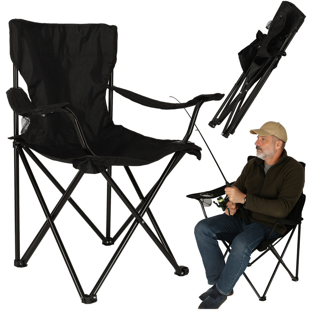 Fällbar campingstol svart Oxford 600D med transportväska 95 kg