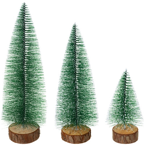 Mini julgranar snöklädda med träbas 3-pack 11,5–28 cm