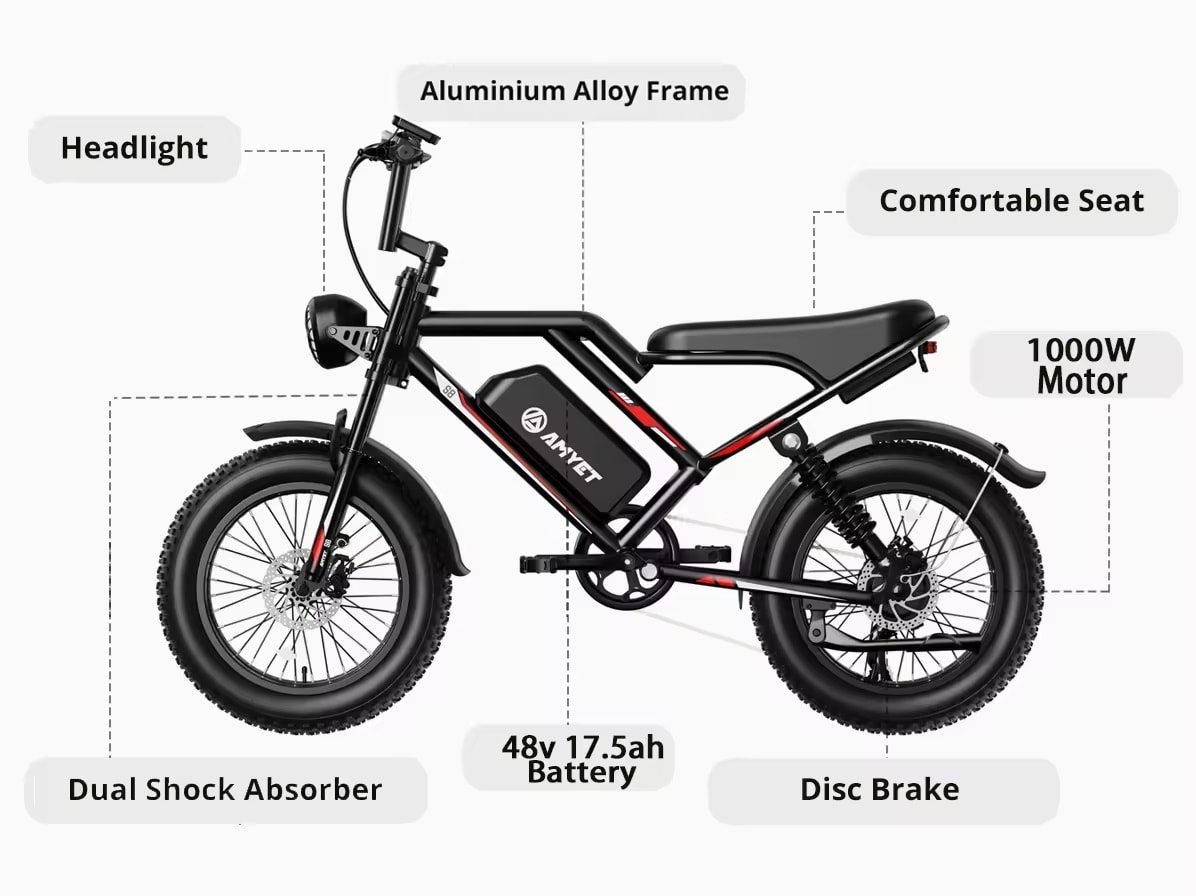 2024 - Elcykel - Ebike - S8 AMYJET 1000W 48V 17.5ah - 45km (1 av 16)
