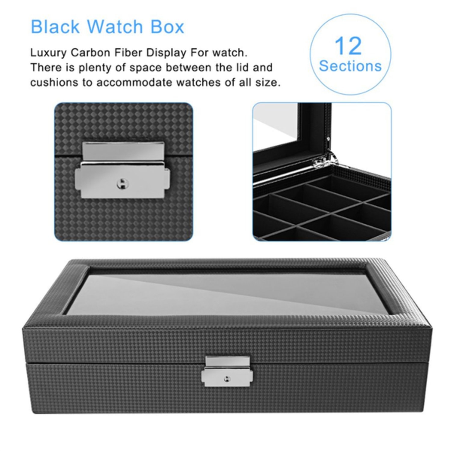 Watchbox / Klockbox 12 klockor Carbon Lyxmodell i svart CW012 (3 av 5)