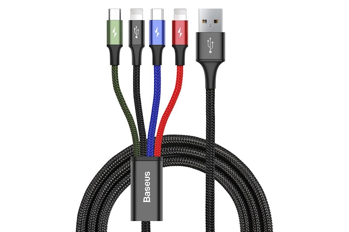 Baseus Ladekabel 4-i-1, 2x iPhone, USB-C, Micro-USB