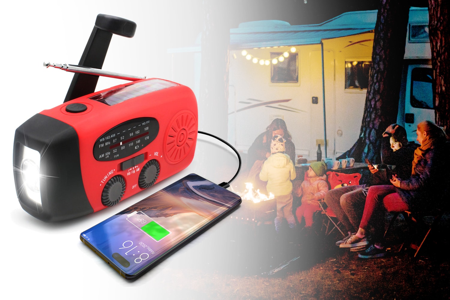 Vevradio FM/AM, drivs med handvev, solpanel eller USB (6 av 11)