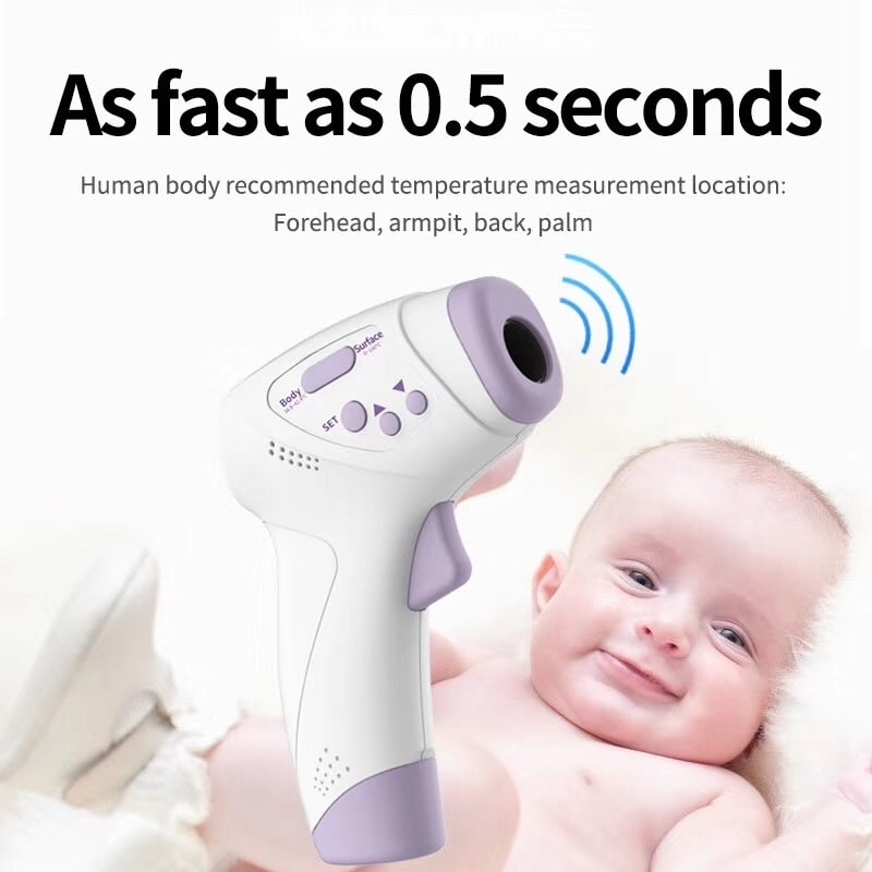 Febertermometer, kontaktløs med IR-teknologi for barn / voksne, Lilla / Hvit (10 av 19)