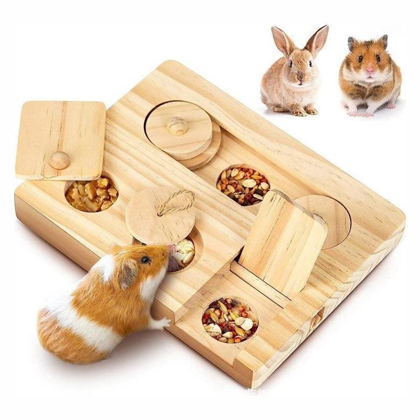 Aktiverende puslespill med mat i tre for smådyr