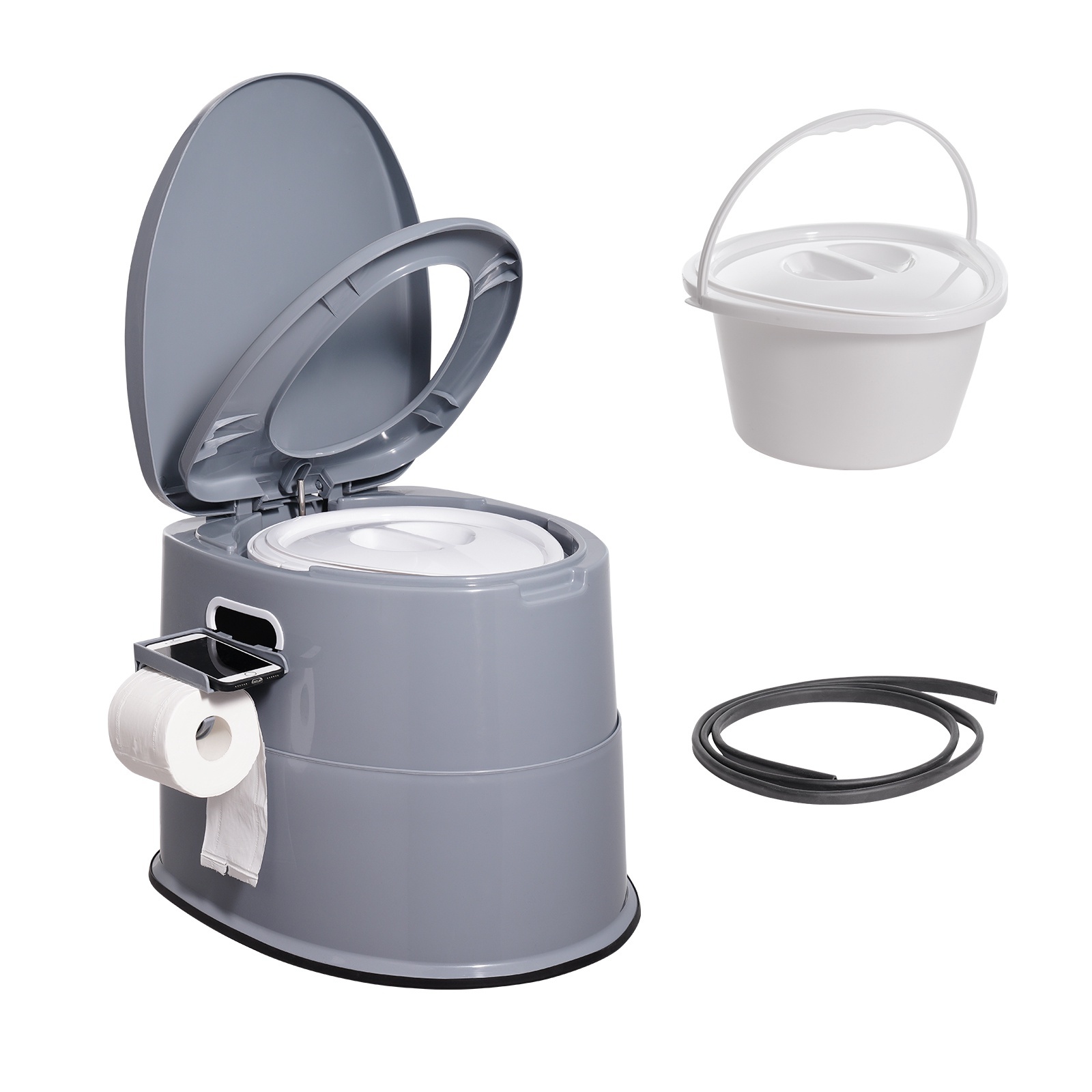 Bärbar camping- och restoalett 1,3 gal - Löstagbar innerhink för enkel tömning - Avtagbar pappershållare - För husbil, camping och långa bilresor