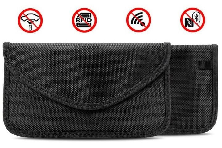 Svart väska med RFID-skydd för kort, telefon, bilnycklar, m.m.