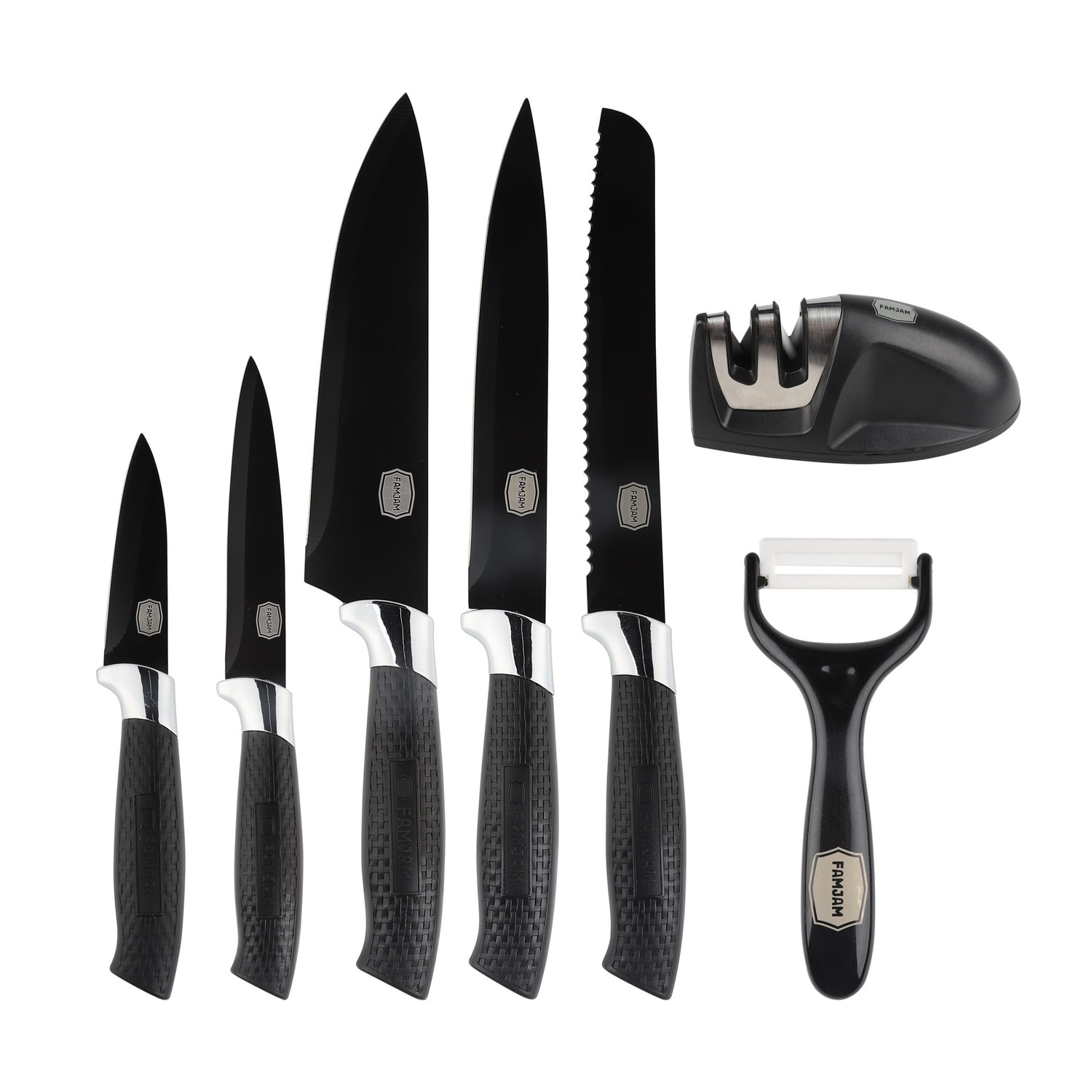 8 Delar Knivset med Ställ för Köket - Köksknivar Skalare och Knivslip Set (54 av 77)