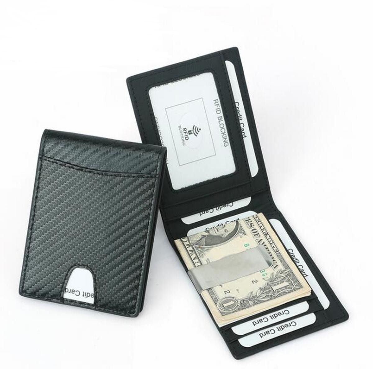 RFID carbon plånbok i äkta läder med pengaklipp (1 av 5)
