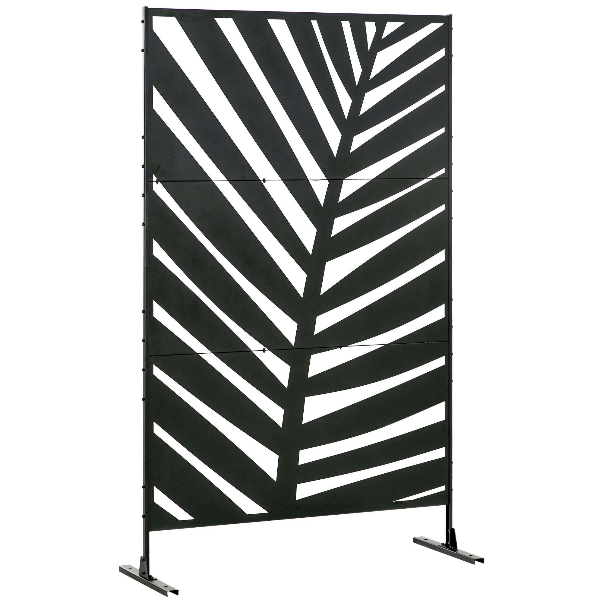 Dekorativ avdelare för trädgård/balkong utomhus med växtmotiv, tillverkad av stål, 122 x 45 x 198 cm, svart