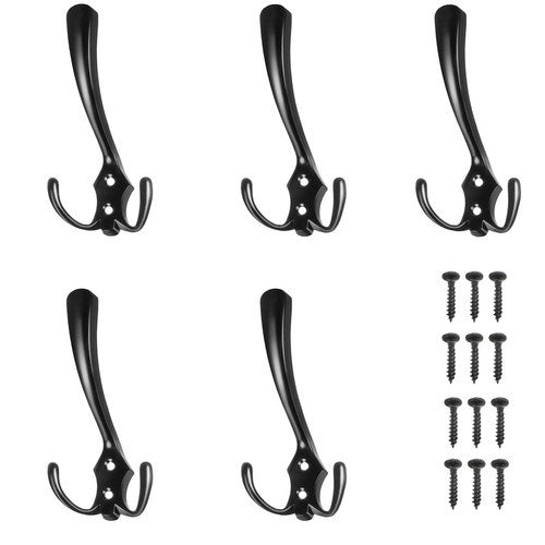 Vägghängare med 3 krokar loftstil matt svart zinklegering 5-pack