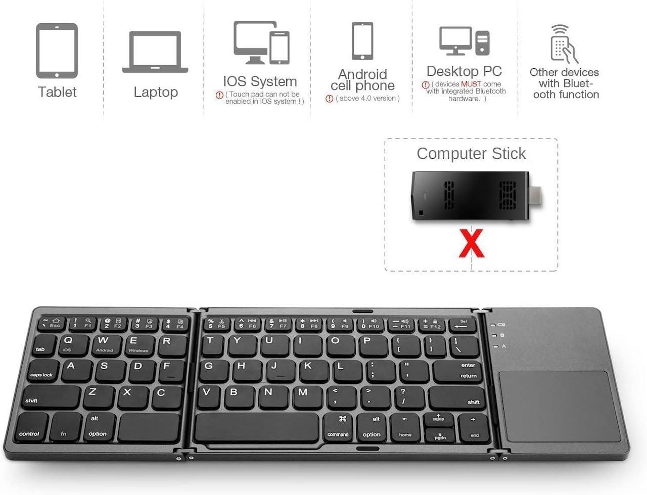Trådløst Sammenleggbar Bluetooth Tastatur Innebygd Styreflate (5 av 13)