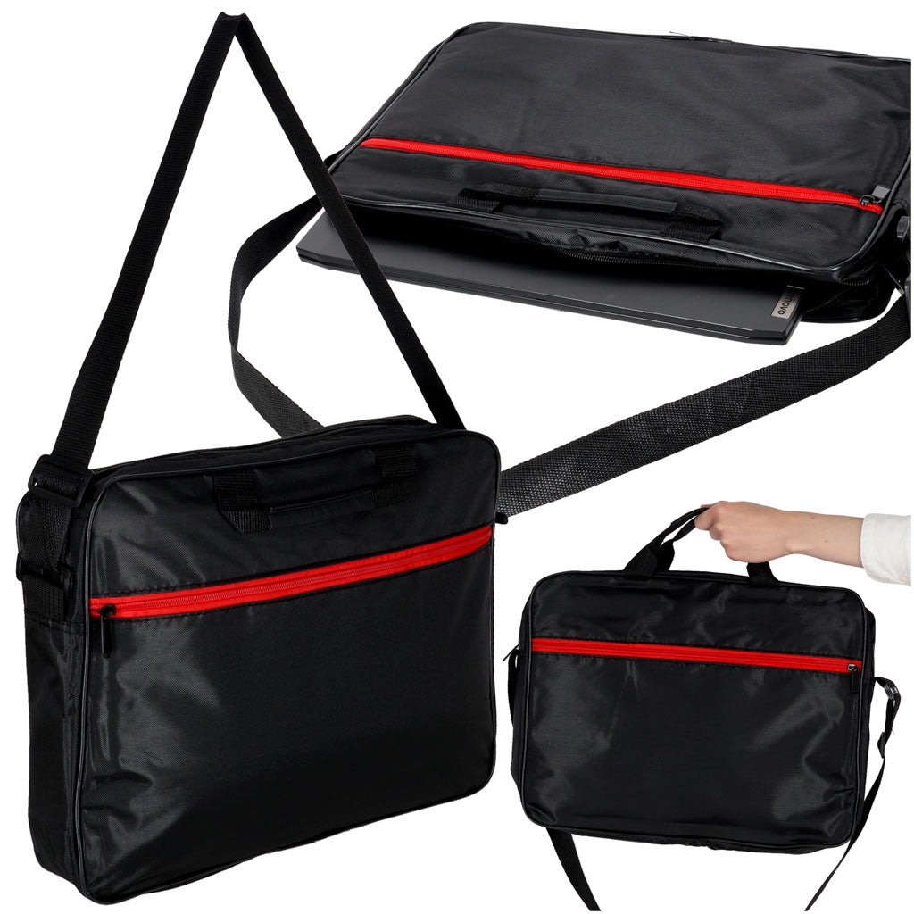 Laptopväska 15,6 tum vadderad nylon med axelrem svart/röd
