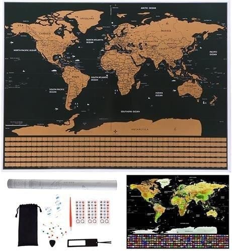 Skrapkarta Världskarta 82x59cm - med 57 tillbehör (1 av 7)