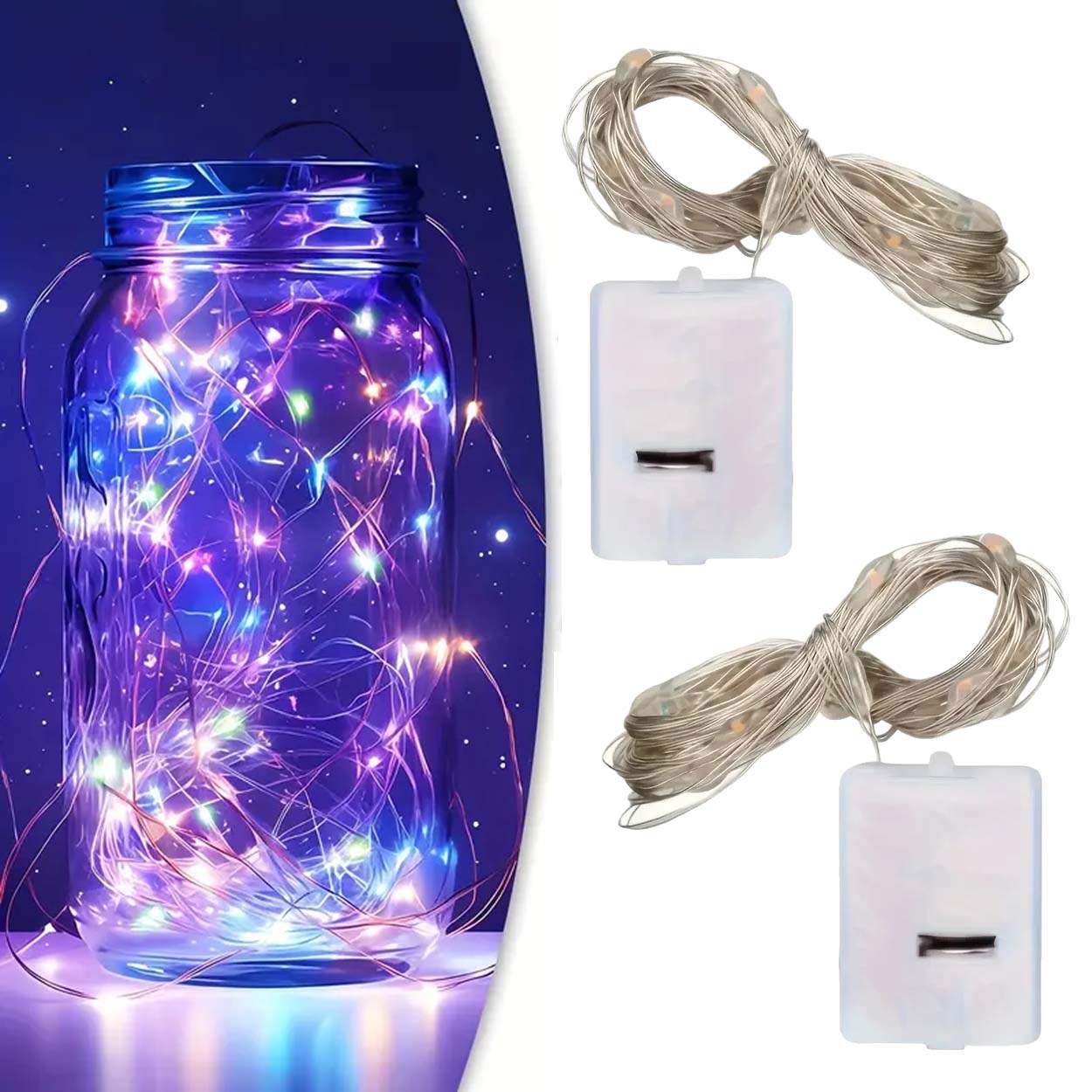 Product Image for 2st Batteridriven LED Ljusslinga Flerfärgad 1m