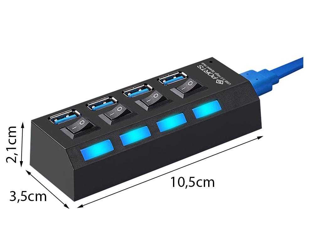4-ports USB Hub med separata strömbrytare (2 av 3)