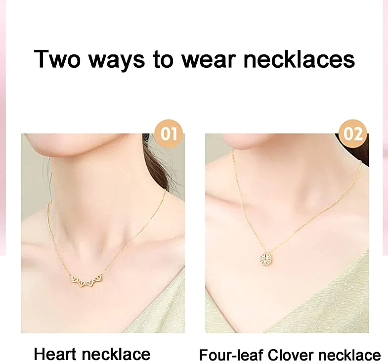 Sammenleggbart halskjede kløver og hjerte (5 av 13) (6 av 13)
