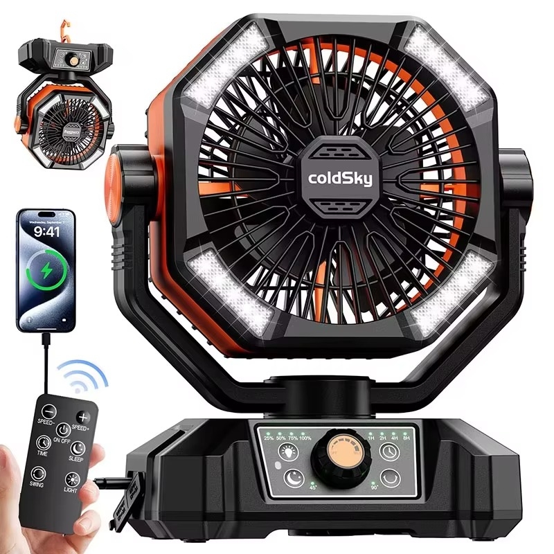 Product Image for Portabel Campingfläkt med LED-lampa – 8 hastigheter, 20000mAh batteri & fjärrkontroll