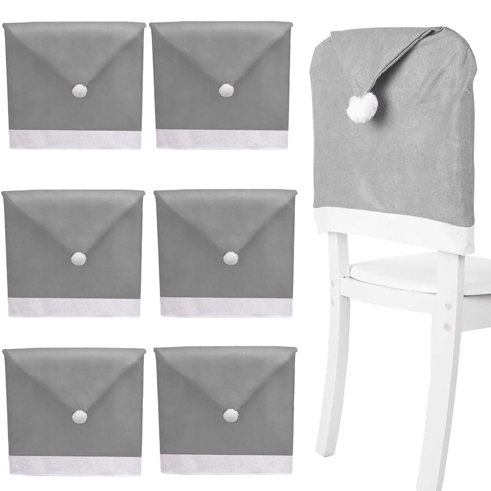 Stolsöverdrag julmössa grå 6-pack 50x68 cm med vit tofs