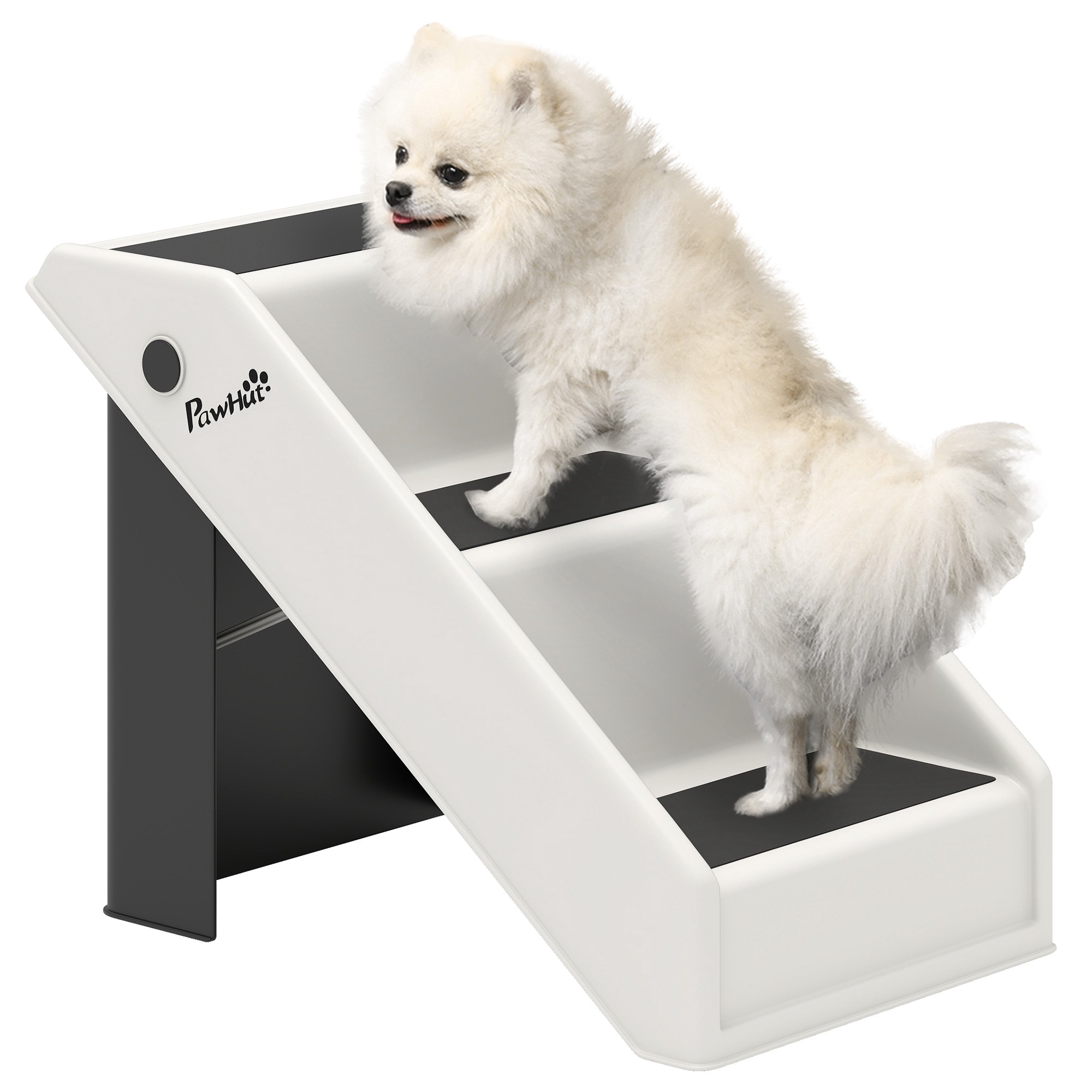 3-stegs halkfri hund- och kattstege, hopfällbar design med 10 kg kapacitet, krämfärgad