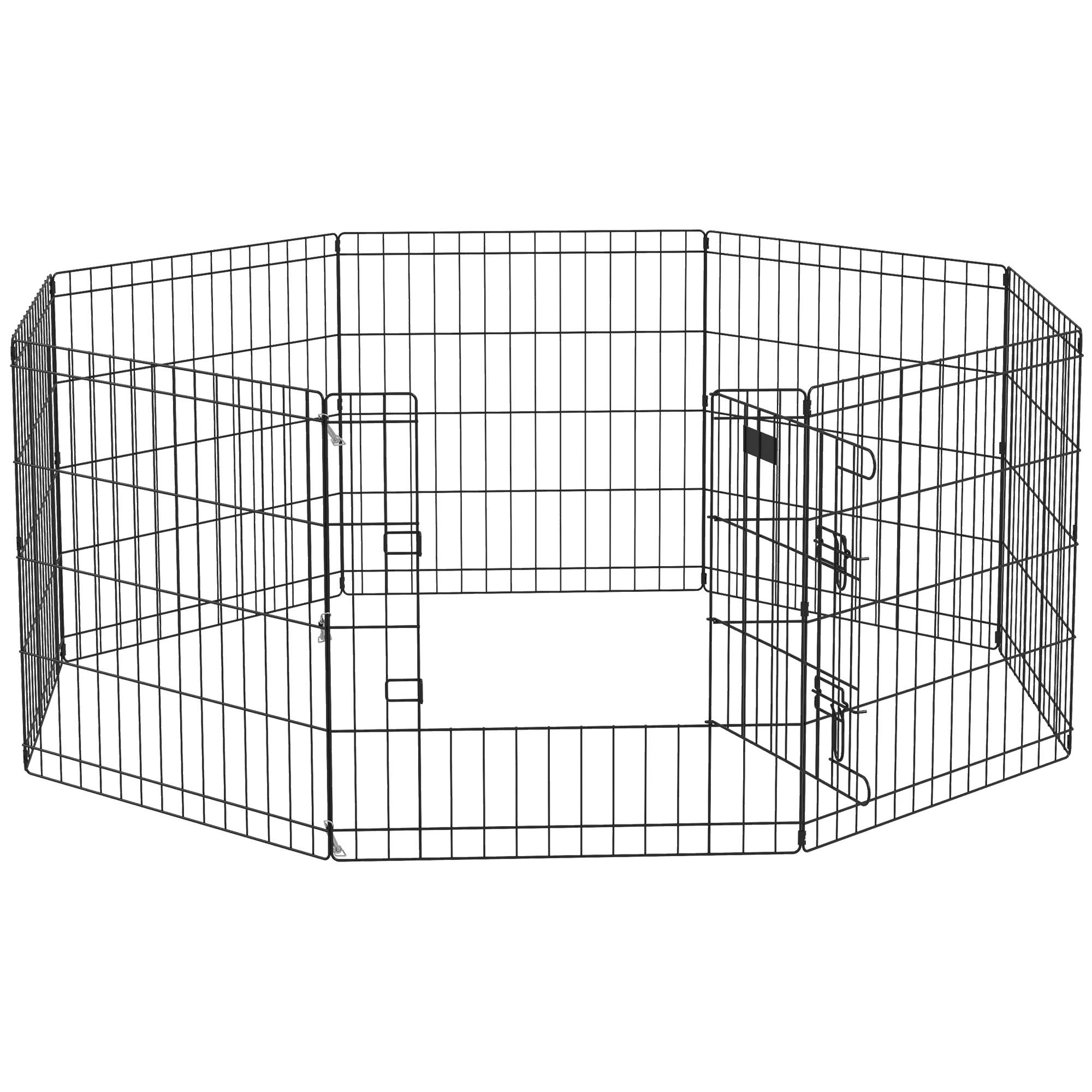 8-panelers lekhage för hundar, för inomhus och utomhusbruk, med dörr, 61 x 61 cm, svart