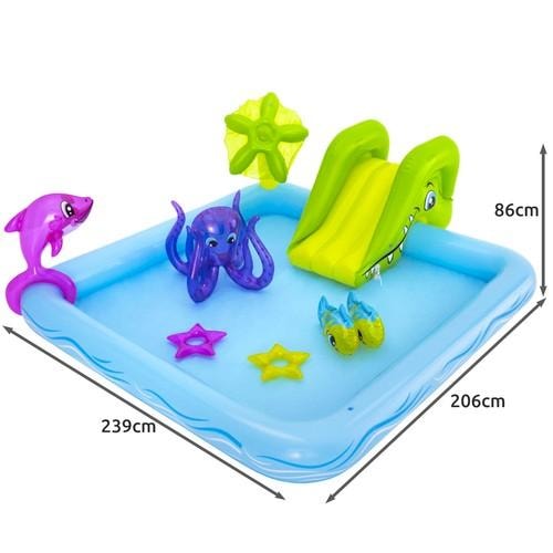 Uppblåsbar Pool med rutchkana, djur, vattensprut, 239x206x86cm (1 av 7)
