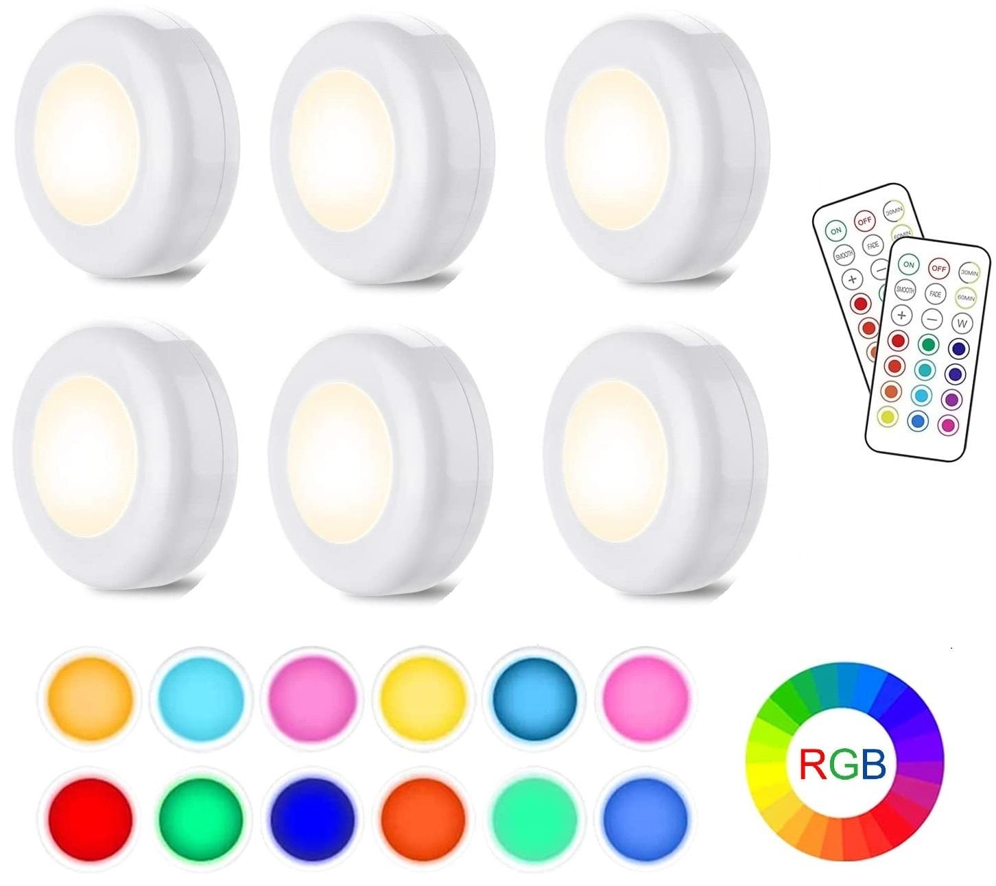 LED-spotlights 6st med 2 fjärrkontroller RGB Design många färger (1 av 15)