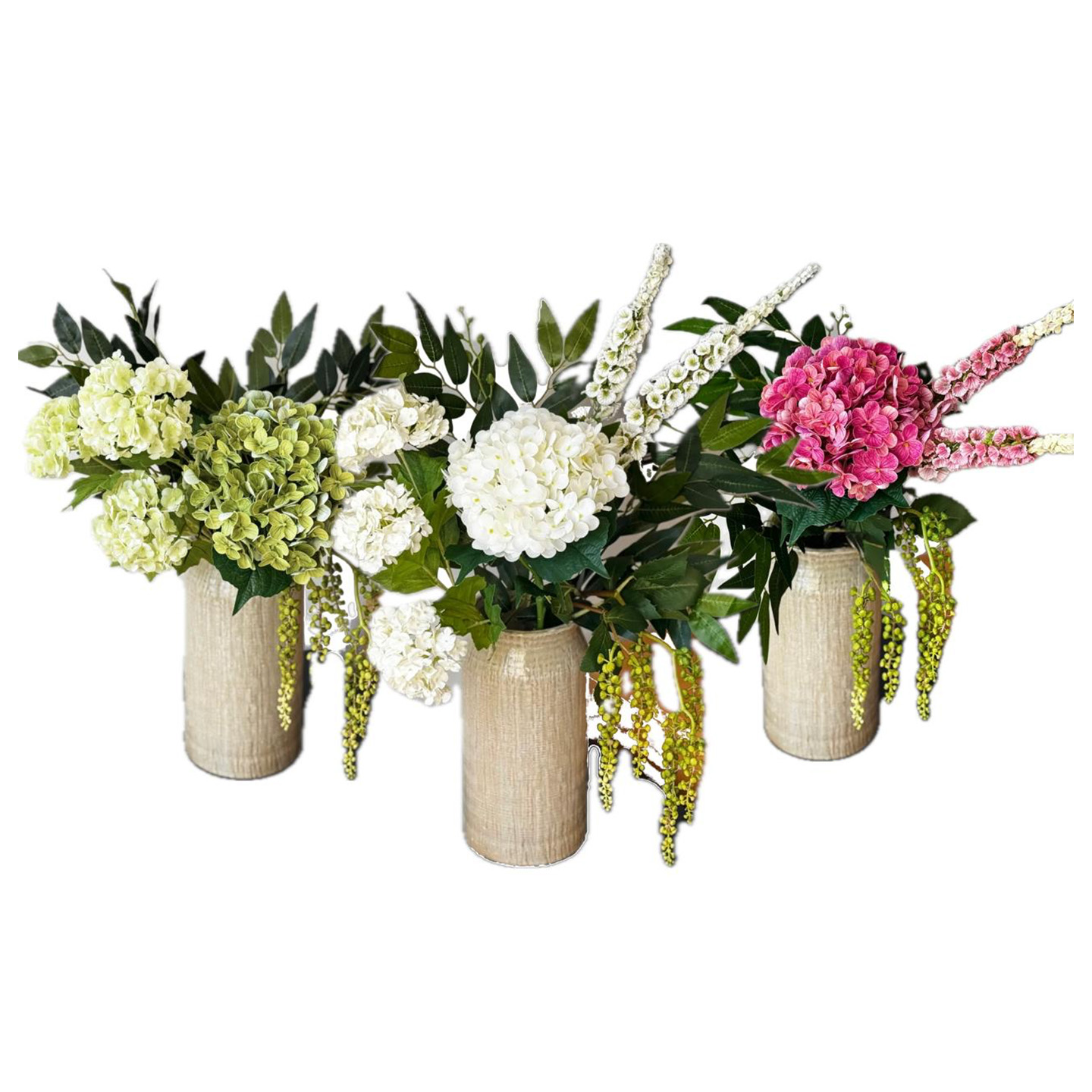 Set med konstgjorda hortensiablommor