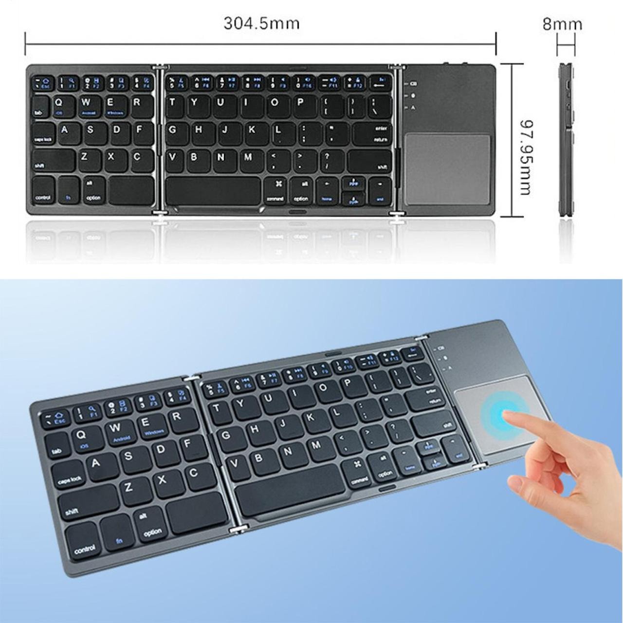 Trådløst Sammenleggbar Bluetooth Tastatur Innebygd Styreflate (10 av 13)