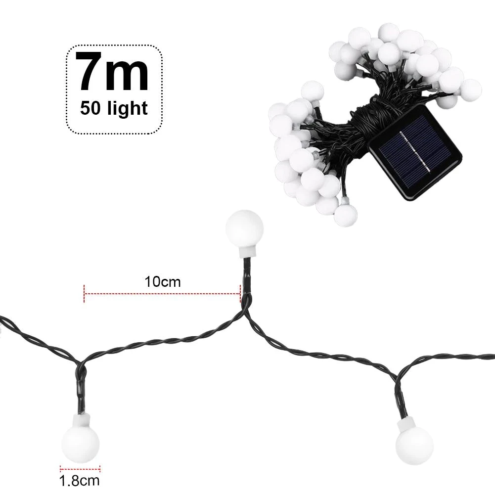Solcellsdriven ljusslinga med 50 LED-lampor, vita eller flerfärgade (2 av 3) (3 av 3)