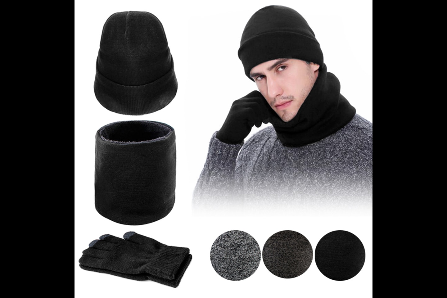 Set med tubscarf, mössa och handskar för män (1 av 6)