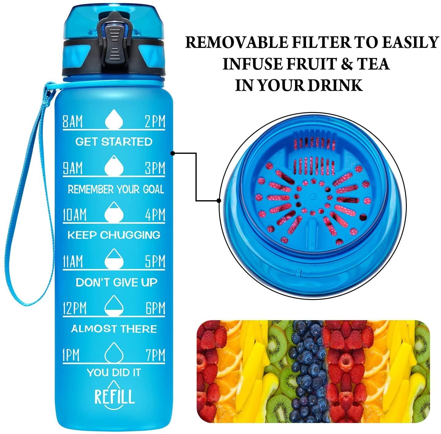 Sportvattenflaska med motiverande tidsmarkör fruktfilter BPA-fritt (2 av 7)