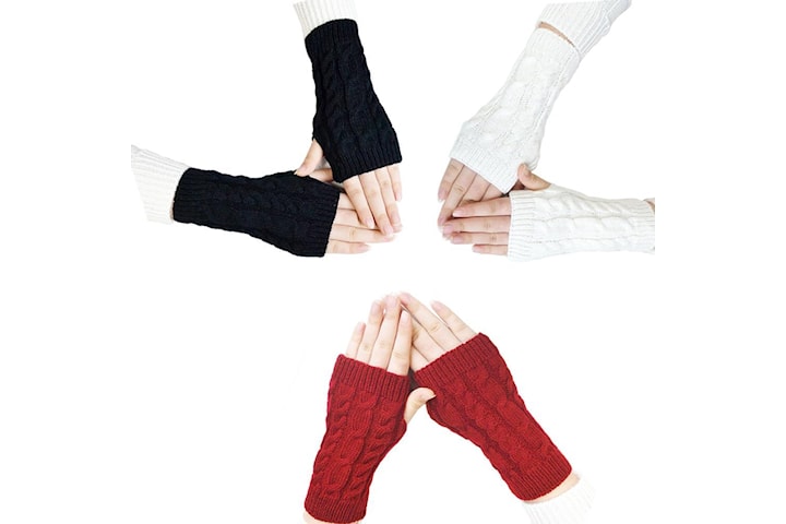 Fingerløse hansker med strikket mønster