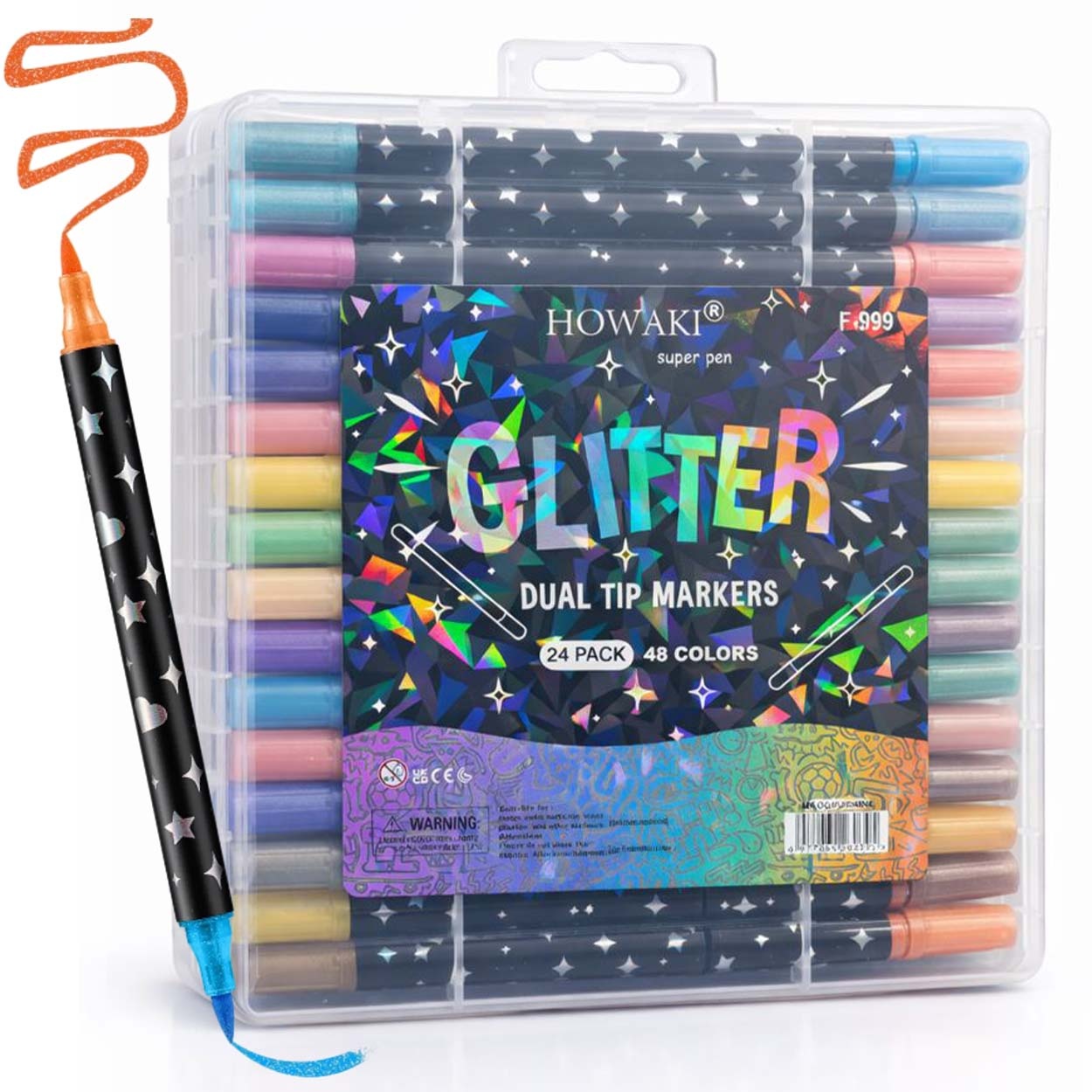 24stk Dual Tip Glitter Tusjer 48 Farger Akryl