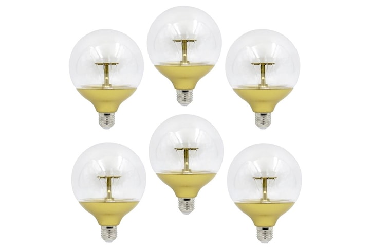 6-pack Dekorationslampa, Guld, E27 A120-Glob 20lm, Varmvit
