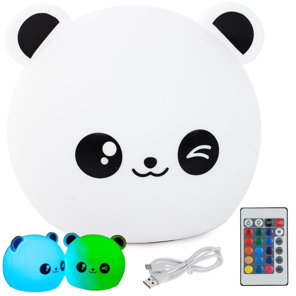 Oppladbar Panda Night Lamp - RGB - Silikon - Fjernkontroll (1 av 3)