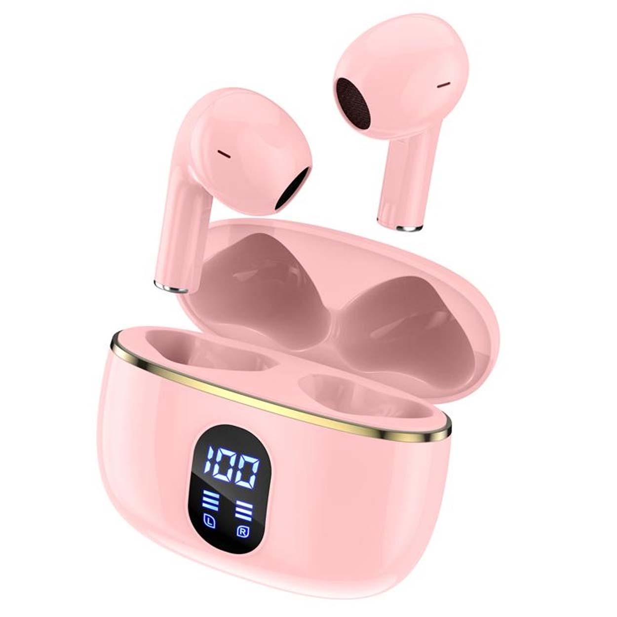 TWS Trådløse In-Ear Hodetelefoner ENC, Bluetooth 5.3, LCD-skjerm og Touchkontroller Rosa