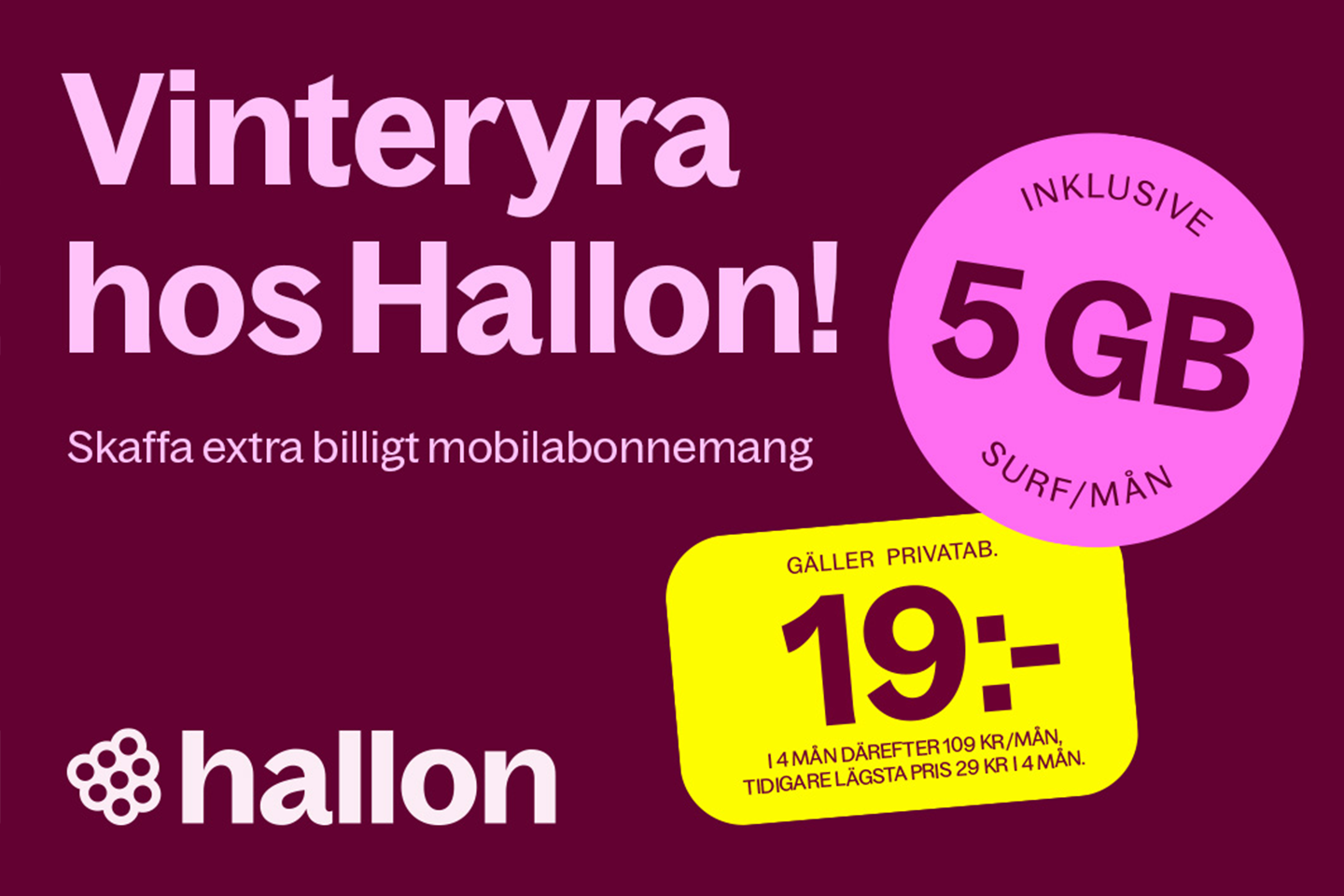 Mobilabonnemang från 19 kr/mån i 4 mån hos Hallon | Let’s deal
