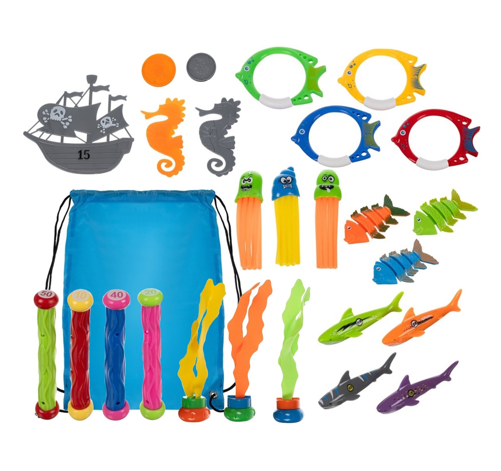 Dykleksaker för barn med fiskar och skatter