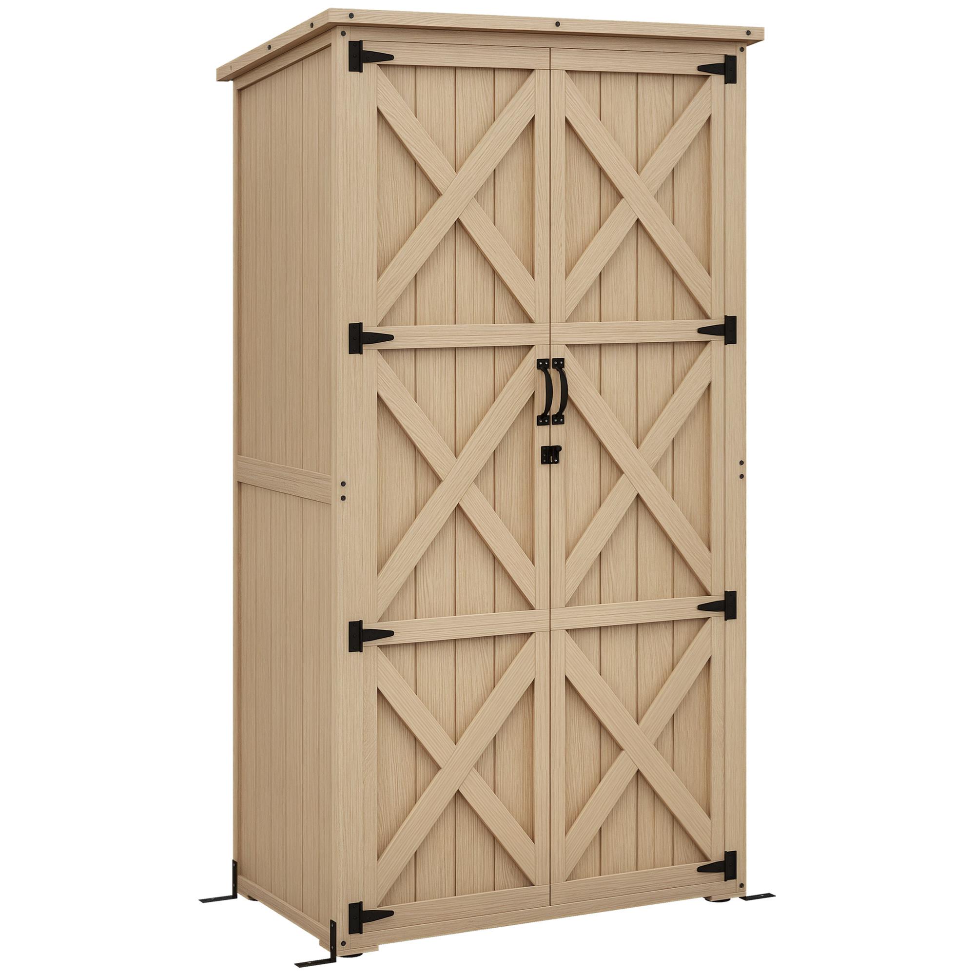 Trädgårdsskjul/verktygsförvaring, 90B x 54,5D x 161/168,5H cm, 2 hyllor, vattentätt bitumentak, tryckimpregnerat furuträ