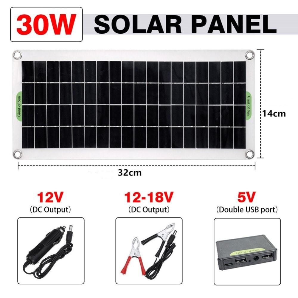 30W Bärbar Solpanel Solar Charge Controller för Camping Bil Båt (1 av 5)