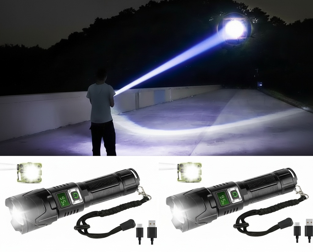 2-Pack LED Ficklampa A09 set – 6000 Lumen, 50W, Uppladdningsbar & Taktisk & COB