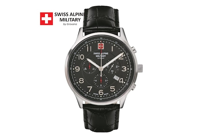 Swiss Alpine Military Svart Äkta Läder SAM7084.9537 Herrklocka